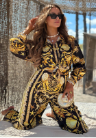Satynowy Compleu Cămașă i Pantaloni wide leg Golden Mare biało-aurii