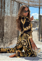 Satynowy Compleu Cămașă i Pantaloni wide leg Golden Mare biało-aurii