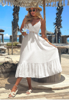 Rochie midi na ramiączkach z falbankami Island Muse galben
