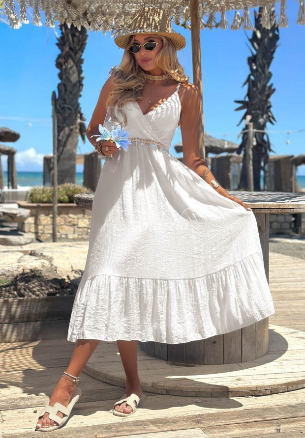 Rochie din viscoză cu bretele și aplicație decorativă Island Muse