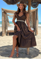 Rochie midi na ramiączkach z falbankami Island Muse galben