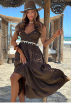 Rochie midi na ramiączkach z falbankami Island Muse galben