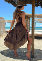 Rochie midi na ramiączkach z falbankami Island Muse galben