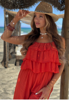Długi Salopetă wide leg na ramiączkach z falbankami Ocean Charm bej