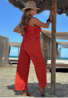 Długi Salopetă wide leg na ramiączkach z falbankami Ocean Charm bej