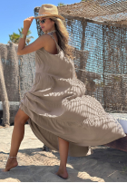 Rochie maxi na ramiączkach z falbankami Summer Club albă