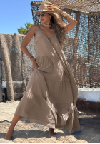 Rochie maxi na ramiączkach z falbankami Summer Club albă