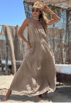 Rochie maxi na ramiączkach z falbankami Summer Club albă