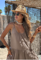 Rochie maxi na ramiączkach z falbankami Summer Club albă