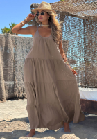 Rochie maxi na ramiączkach z falbankami Summer Club albă