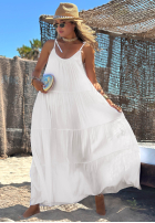 Rochie maxi na ramiączkach z falbankami Summer Club albă