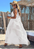 Rochie maxi na ramiączkach z falbankami Summer Club albă