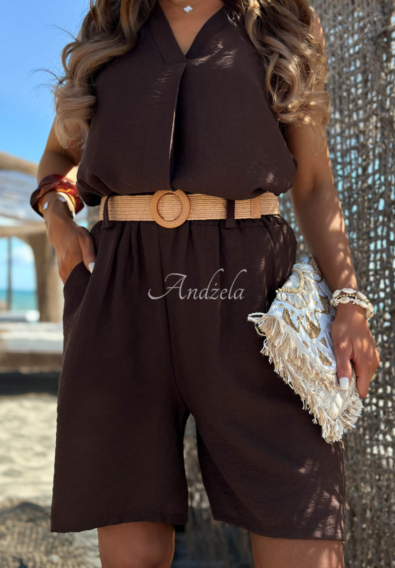 Pantaloni scurți din viscoză cu curea Sunset Escape