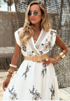 Wzorzysta Rochie midi z paskiem Beach Soleil biało-negru