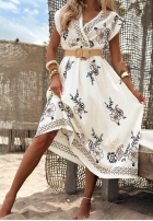 Wzorzysta Rochie midi z paskiem Beach Soleil biało-negru