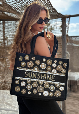 Geantă împletită boho brodată cu mărgele Sunshine Beads