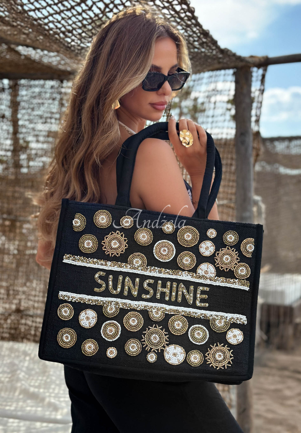 Geantă &icirc;mpletită boho brodată cu mărgele Sunshine Beads
