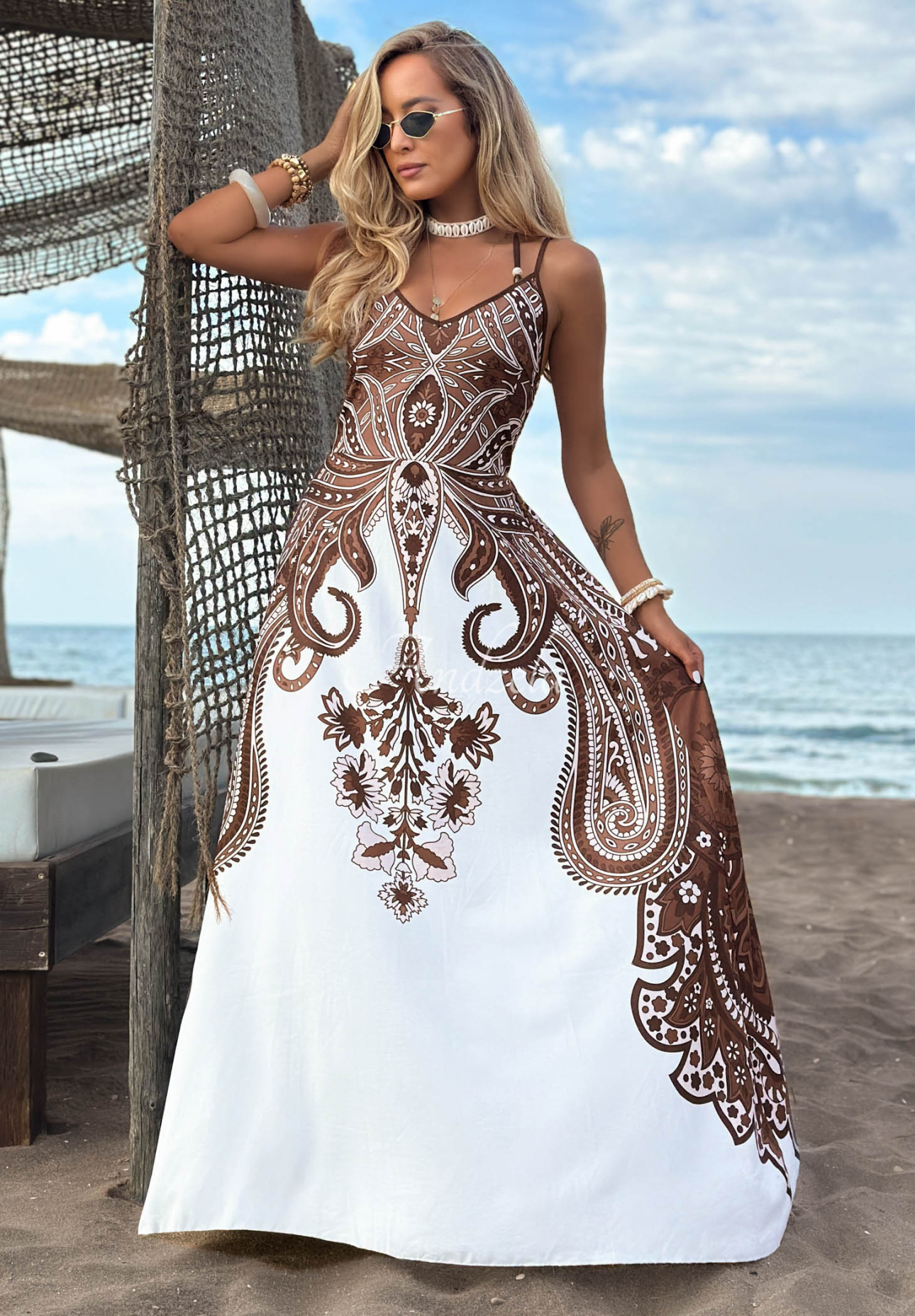 Rochie maxi cu imprimeu cu bretele Summer Mozambique