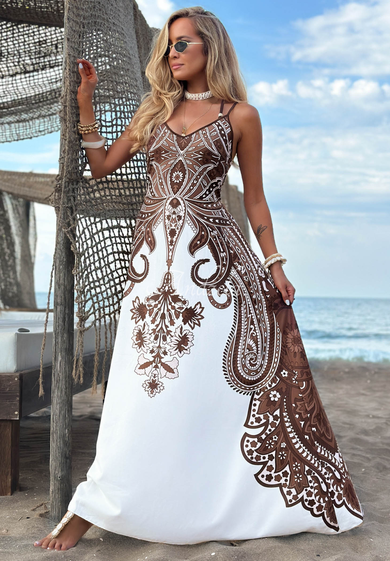 Rochie maxi cu imprimeu cu bretele Summer Mozambique