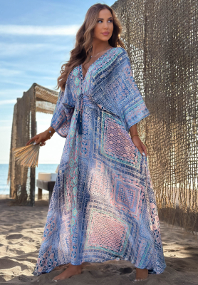 Rochie maxi cu imprimeu și m&acirc;neci largi Sun Rituals