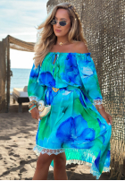 Asymetryczna Rochie Cu croială spaniolă z koronką cu modele Aqua Mirage turcuoaz