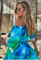 Asymetryczna Rochie Cu croială spaniolă z koronką cu modele Aqua Mirage turcuoaz