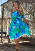 Asymetryczna Rochie Cu croială spaniolă z koronką cu modele Aqua Mirage turcuoaz