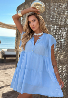 Muślinowa Rochie mini z falbankami Pretty Summer camel