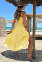 Rochie midi na ramiączkach z falbankami Island Muse galben