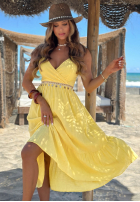 Rochie midi na ramiączkach z falbankami Island Muse galben