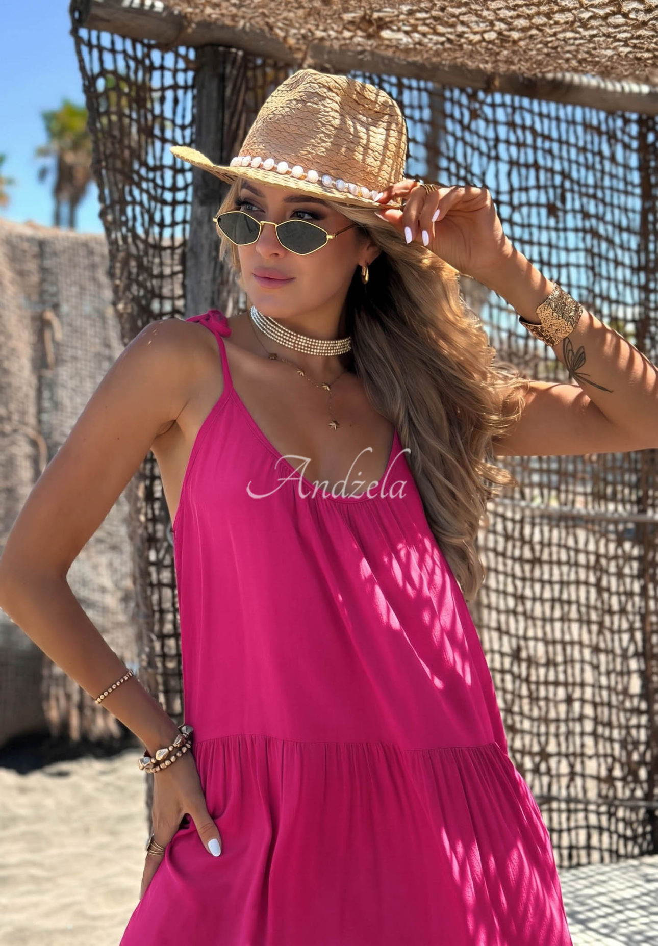 Rochie din viscoză cu bretele și volănașe Summer Club