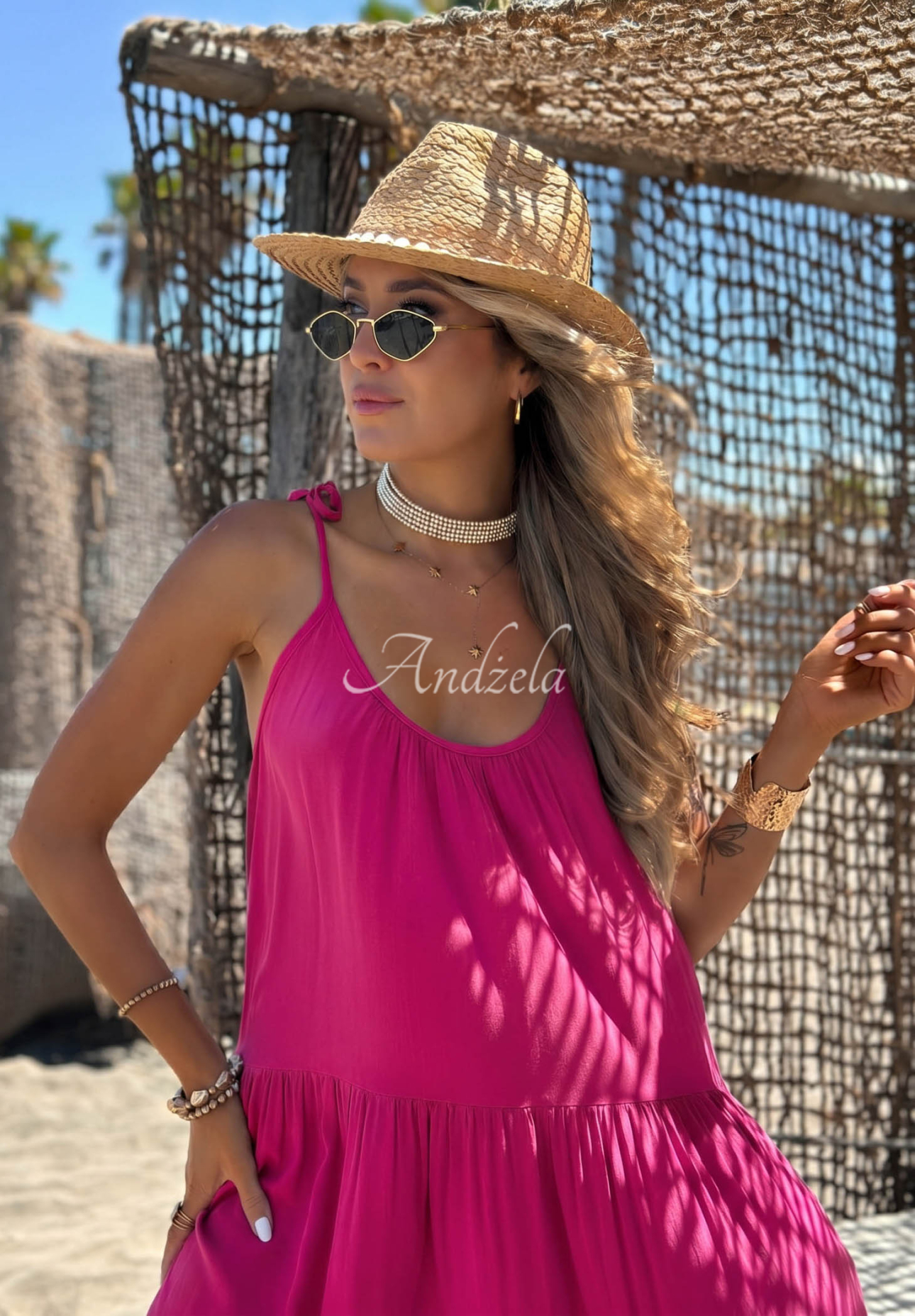 Rochie din viscoză cu bretele și volănașe Summer Club