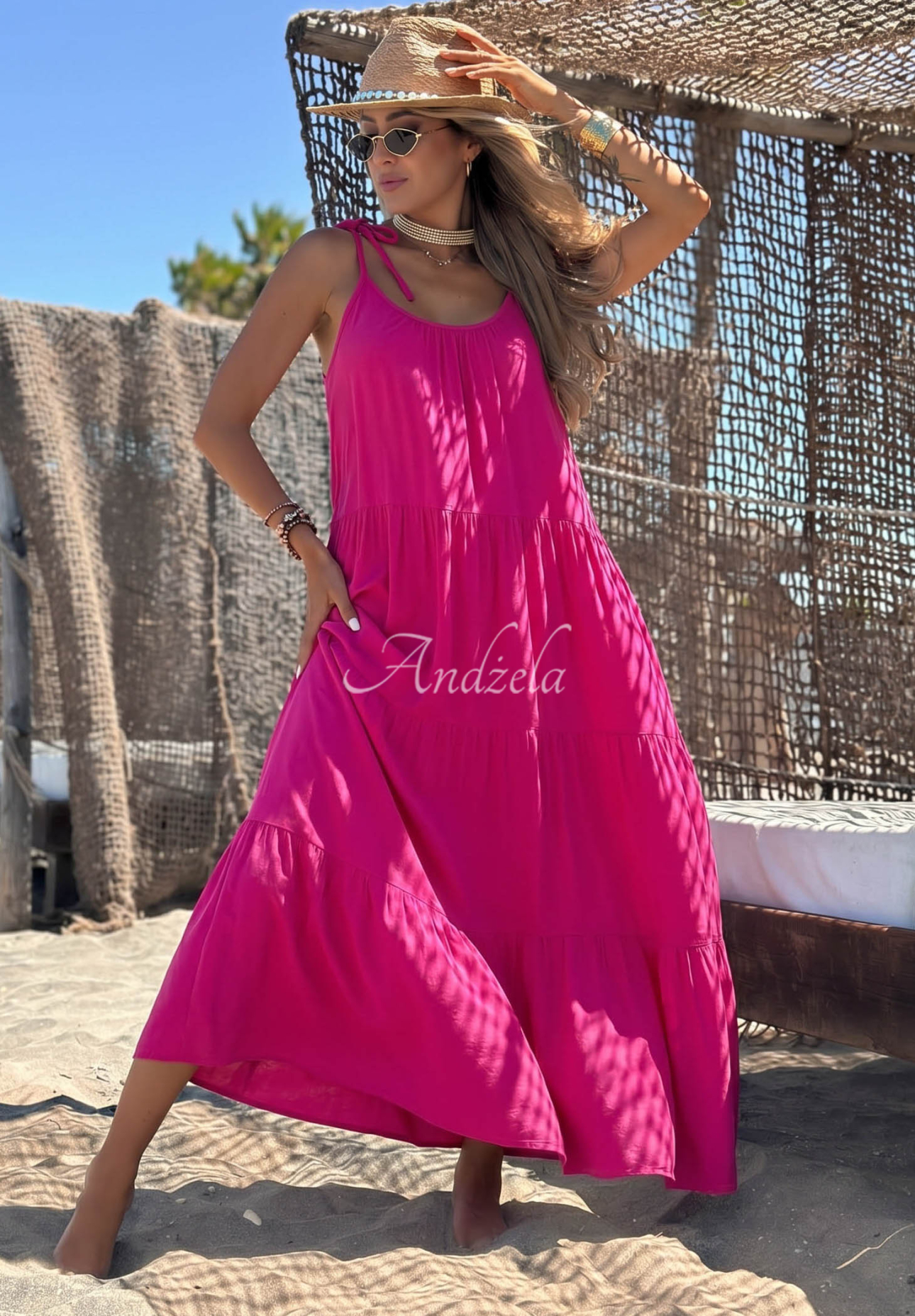Rochie din viscoză cu bretele și volănașe Summer Club
