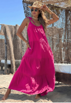 Rochie maxi na ramiączkach z falbankami Summer Club albă