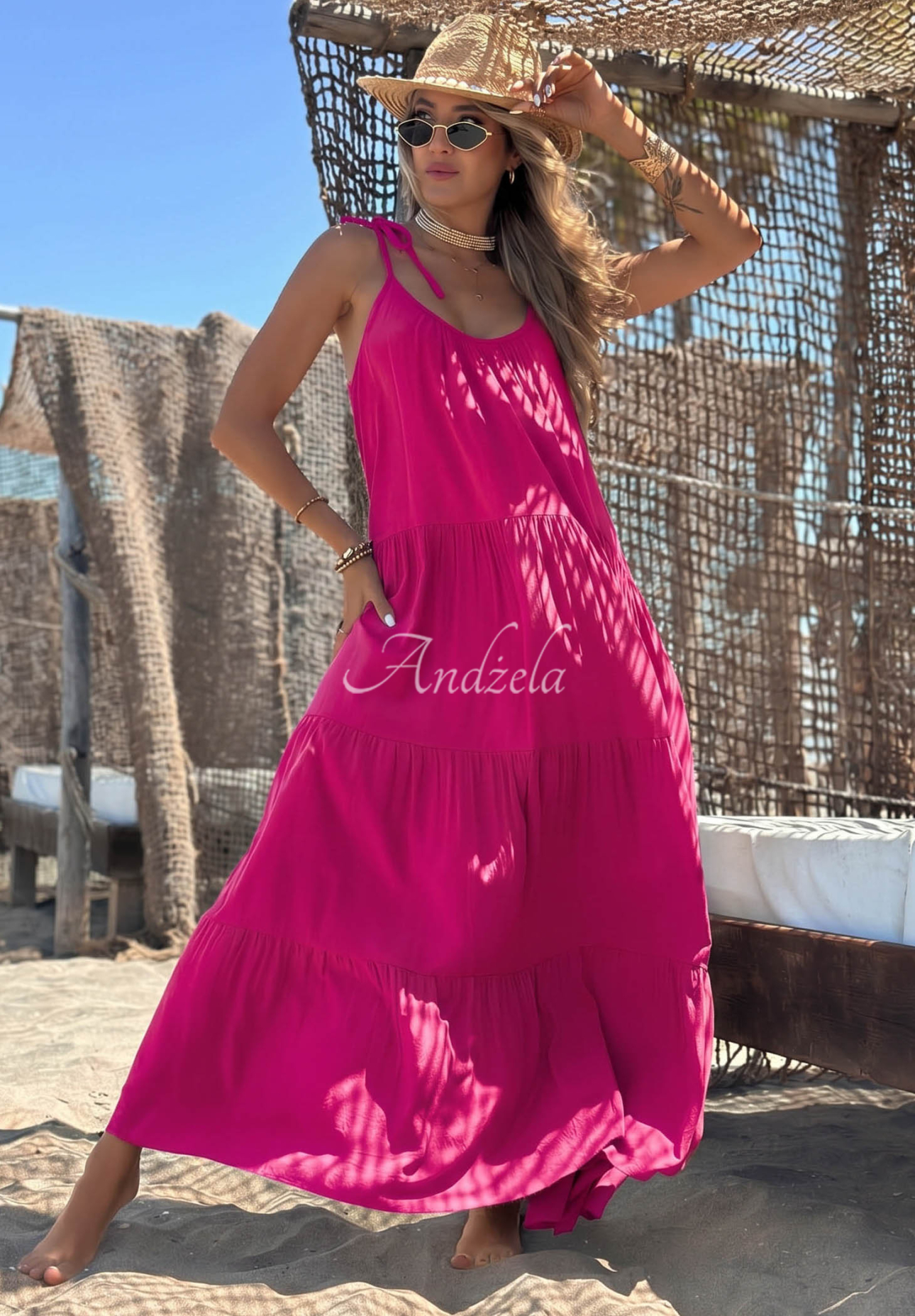Rochie din viscoză cu bretele și volănașe Summer Club