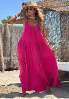 Rochie maxi na ramiączkach z falbankami Summer Club albă