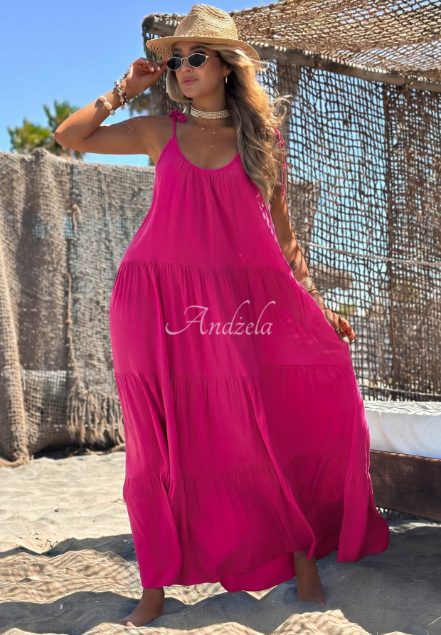 Rochie din viscoză cu bretele și volănașe Summer Club