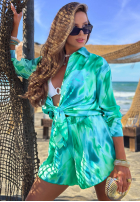 Wzorzysty Compleu Cămașă i spodenki z wiskozą Lagoon Breeze zielono-albastru