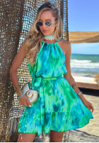 Wzorzysta Rochie mini na ramiączkach z wiskozą Lagoon Breeze zielono-albastră