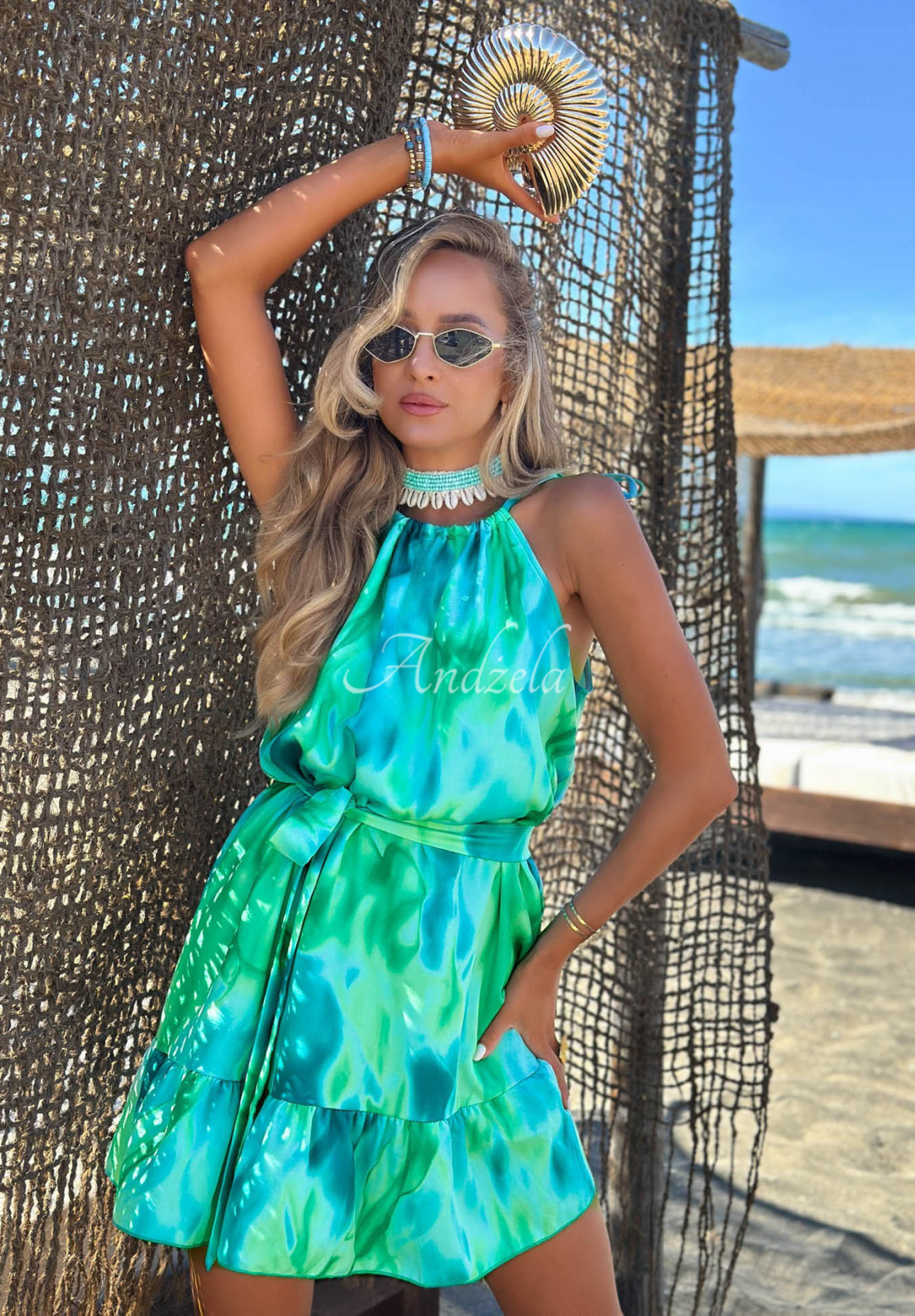 Rochie mini din viscoză cu imprimeu și bretele Lagoon Breeze