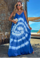 Rochie maxi na ramiączkach tie dye Deep Sea kobaltowo-albă