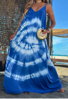 Rochie maxi na ramiączkach tie dye Deep Sea kobaltowo-albă