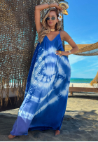 Rochie maxi na ramiączkach tie dye Deep Sea kobaltowo-albă