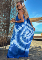 Rochie maxi na ramiączkach tie dye Deep Sea kobaltowo-albă
