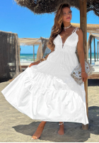 Rochie maxi na ramiączkach z falbankami Summer Pearl bej