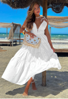 Rochie maxi na ramiączkach z falbankami Summer Pearl bej