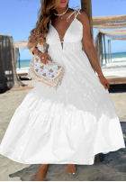 Rochie maxi na ramiączkach z falbankami Summer Pearl bej
