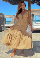 Rochie maxi na ramiączkach z falbankami Summer Pearl bej