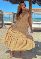 Rochie maxi na ramiączkach z falbankami Summer Pearl bej