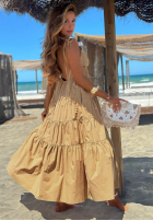Rochie maxi na ramiączkach z falbankami Summer Pearl bej